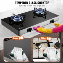 VEVOR Estufa de gas de 28 pulgadas, Max 10100BTU 2 quemadores de vidrio templado encimera de gas, encimera de gas natural portátil con encendido electrónico de pulso para exteriores, cocina, camping, RV, apartamento