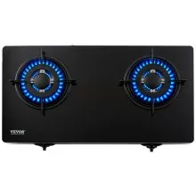 VEVOR Estufa de gas de 28 pulgadas, Max 10100BTU 2 quemadores de vidrio templado encimera de gas, encimera de gas natural portátil con encendido electrónico de pulso para exteriores, cocina, camping, RV, apartamento