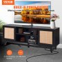 VEVOR - Mueble de TV de ratán para TV de 75 pulgadas, estilo bohemio con puerta de ratán, centro de entretenimiento con enchufe integrado, mueble de almacenaje con 2 estantes, consola de TV moderna para sala de estar y sala multimedia, color negro