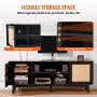 VEVOR - Mueble de TV de ratán para TV de 75 pulgadas, estilo bohemio con puerta de ratán, centro de entretenimiento con enchufe integrado, mueble de almacenaje con 2 estantes, consola de TV moderna para sala de estar y sala multimedia, color negro
