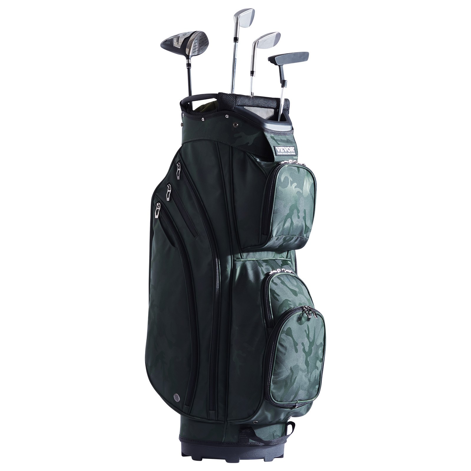 Bolsa para carrito de golf VEVOR con divisor superior organizador de 14 compartimentos, 36" (91 cm) y 11 bolsillos, de nailon premium, resistente, con asas, funda antipolvo y correas desmontables, para hombre y mujer, color verde militar.