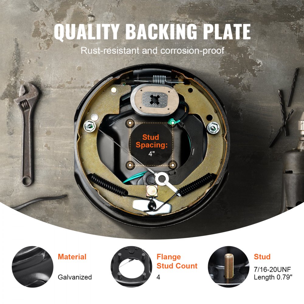 Conjunto de freno de remolque eléctrico VEVOR, galvanizado, espaciado entre pernos de 4&quot;, recuento de pernos de brida de 4, resistente a la oxidación.