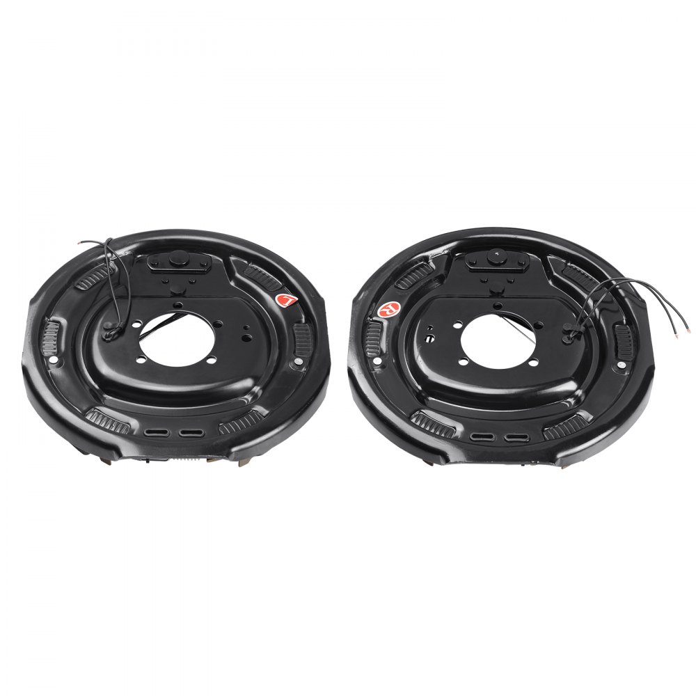 Conjunto de frenos eléctricos para remolque VEVOR, 30,5 x 5 cm, kit de 1 par de frenos eléctricos autoajustables para eje de 3217 kg, montaje de 5 orificios, placas de respaldo para reemplazo de piezas del sistema de frenado (1 derecha + 1 izquierda)