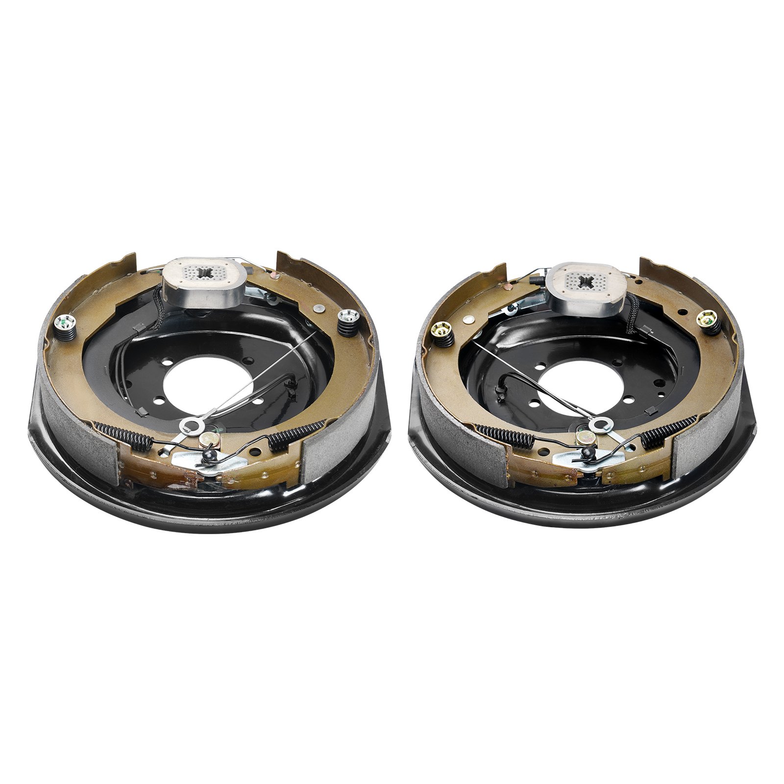 Conjunto de freno de remolque eléctrico VEVOR en color negro y dorado con resortes y pernos.