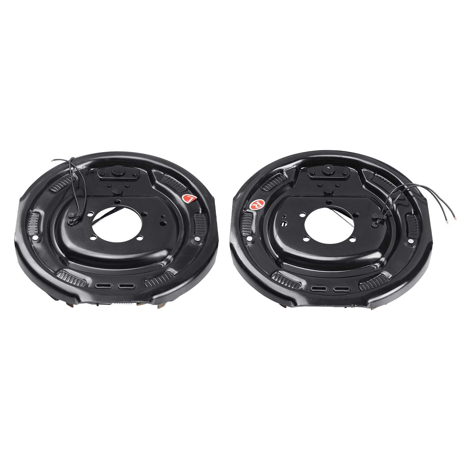 Conjunto de frenos eléctricos para remolque VEVOR, 30,5 x 5 cm, kit de 1 par de frenos eléctricos autoajustables para eje de 3217 kg, montaje de 5 orificios, placas de respaldo para reemplazo de piezas del sistema de frenado (1 derecha + 1 izquierda)