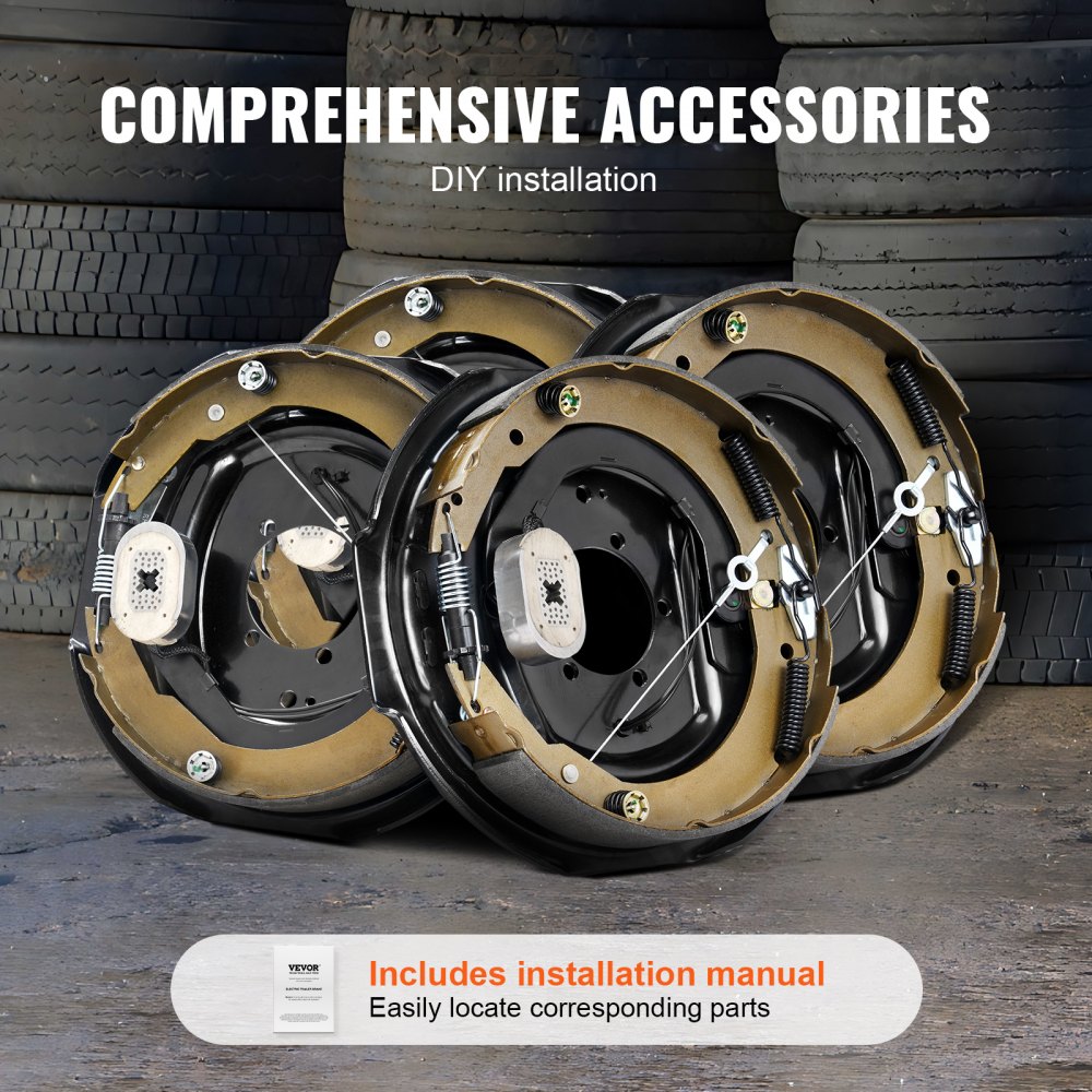 Conjunto de freno de remolque eléctrico VEVOR con accesorios completos para instalación de bricolaje, incluye manual.