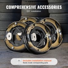 VEVOR Conjunto de frenos de remolque eléctrico, 12" x 2", 2 pares de frenos eléctricos autoajustables para eje de 7000 libras, montaje de 5 orificios, placas de respaldo para reemplazo de piezas del sistema de frenado (2 derechas + 2 izquierdas)