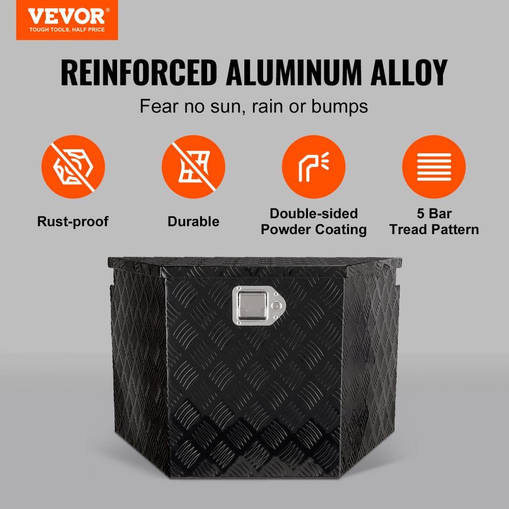 Caja de herramientas VEVOR para remolque, de aleación de aluminio con placa de diamante, resistente, con cerradura y llaves, para camioneta, autocaravana y remolque, 73,6 x 41,7 x 46,5 cm