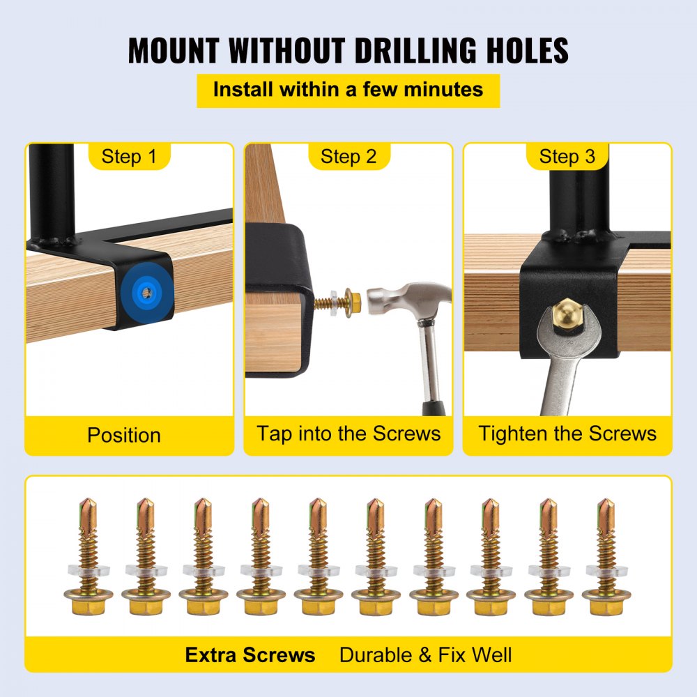 Monte el convertidor de plataforma VEVOR sin taladrar utilizando tornillos extra duraderos.