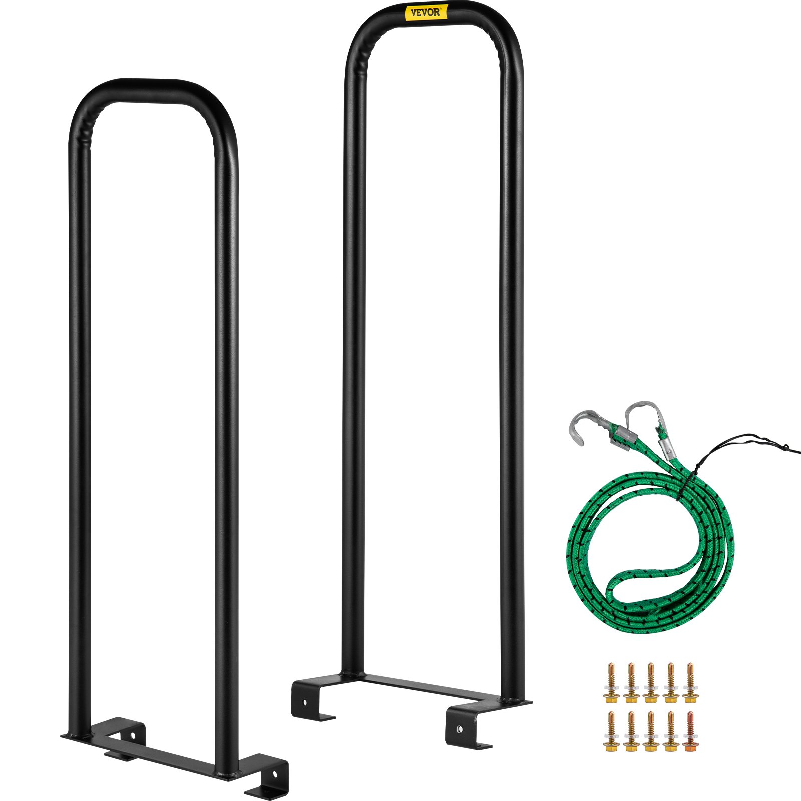 Convertidor de plataforma VEVOR con marco de metal negro, cordón elástico verde y hardware de montaje.