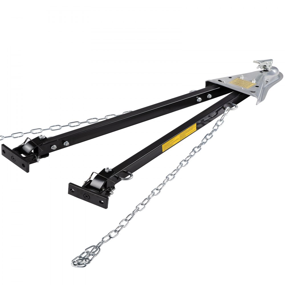 Barra de remolque VEVOR con brazos ajustables, cadenas resistentes y soportes de montaje.