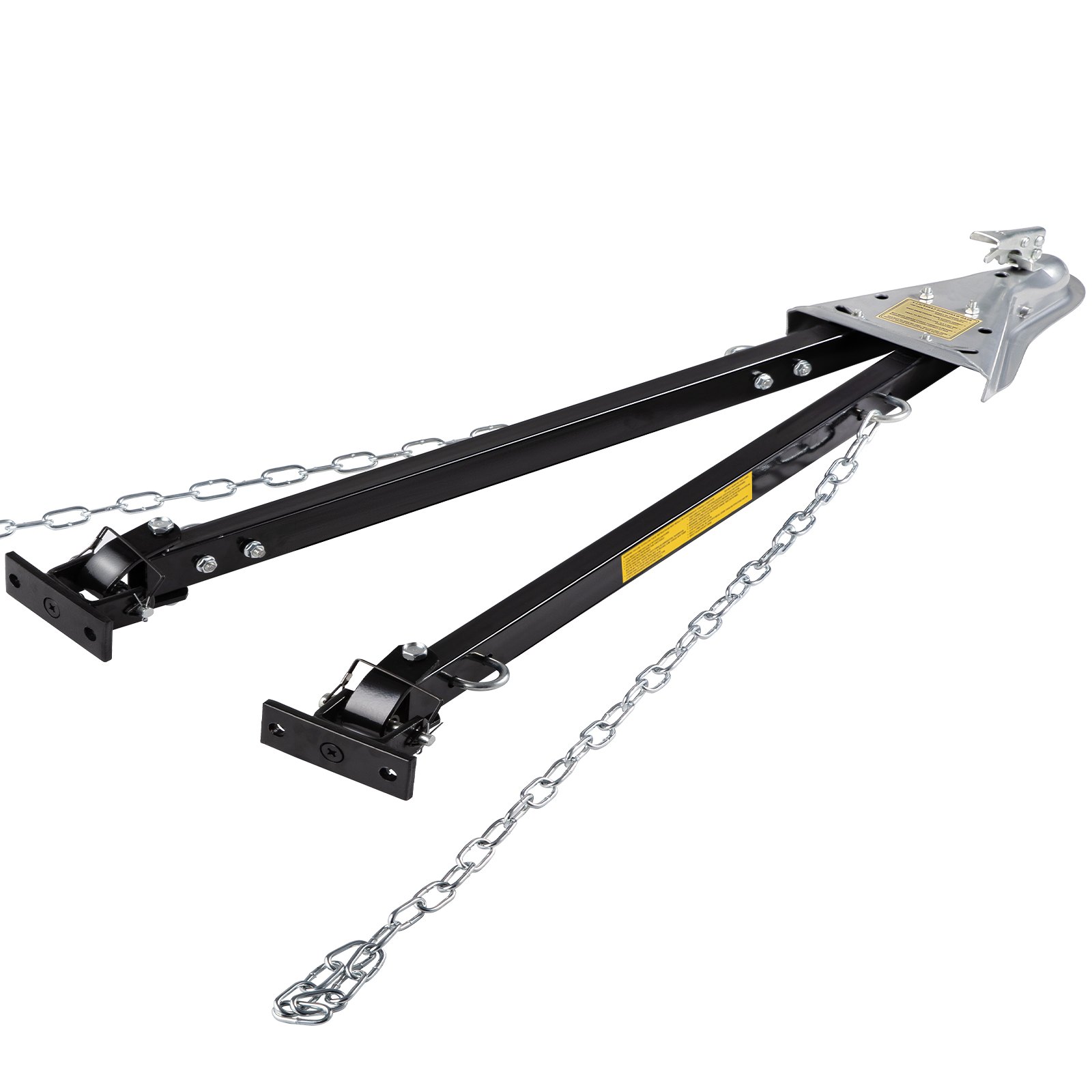 Barra de remolque VEVOR con brazos ajustables, cadenas resistentes y soportes de montaje.