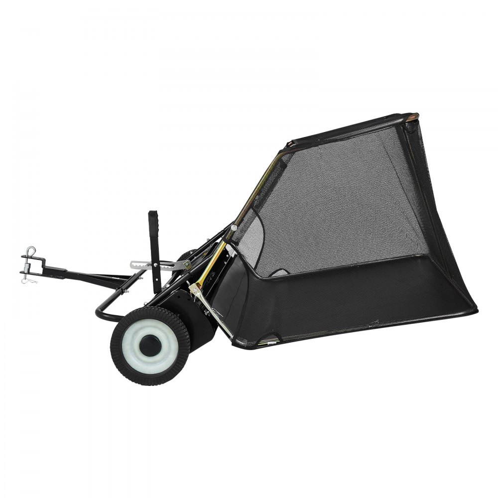 Barredora de césped remolcable VEVOR, 122 cm (48"), capacidad de tolva de 7,8 m³ (26 pies³), recogedor de hojas y césped con cuerda de descarga, altura de barrido ajustable, ideal para jardines.