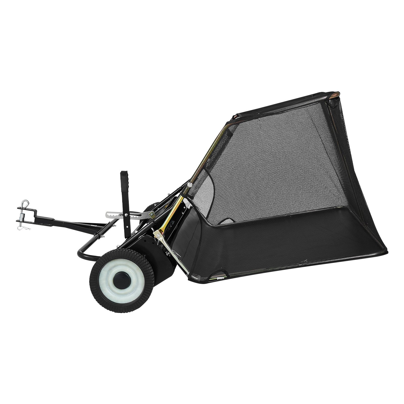 Barredora de césped remolcable VEVOR, 122 cm (48"), capacidad de tolva de 7,8 m³ (26 pies³), recogedor de hojas y césped con cuerda de descarga, altura de barrido ajustable, ideal para jardines.