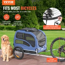 VEVOR Remolque para bicicleta para perros, soporta hasta 100 libras, portabicicletas para carrito para mascotas, marco fácil de plegar con ruedas de liberación rápida, acoplador universal para bicicleta, reflectores, bandera, plegable para almacenar, azul/negro