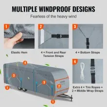 VEVOR Funda para remolque de viaje, cubierta para RV de 20 a 22 pies, cubierta para caravana de tela no tejida de 4 capas, cubierta para caravana Clase A impermeable, resistente al viento y al desgast
