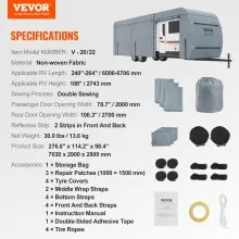 VEVOR Funda para remolque de viaje, cubierta para RV de 20 a 22 pies, cubierta para caravana de tela no tejida de 4 capas, cubierta para caravana Clase A impermeable, resistente al viento y al desgast