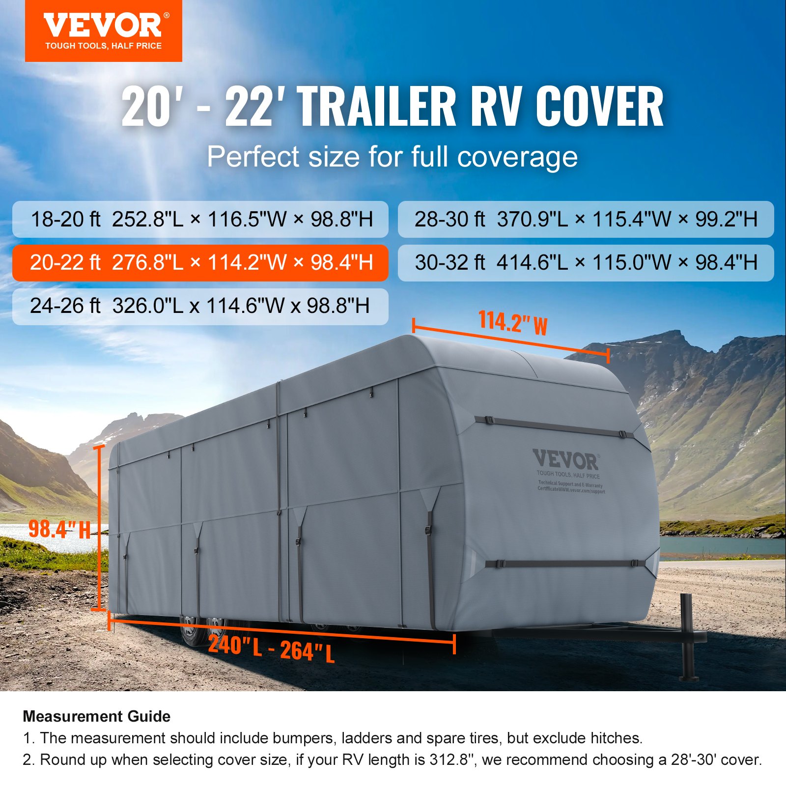 VEVOR Funda para remolque de viaje, cubierta para RV de 20 a 22 pies, cubierta para caravana de tela no tejida de 4 capas, cubierta para caravana Clase A impermeable, resistente al viento y al desgast
