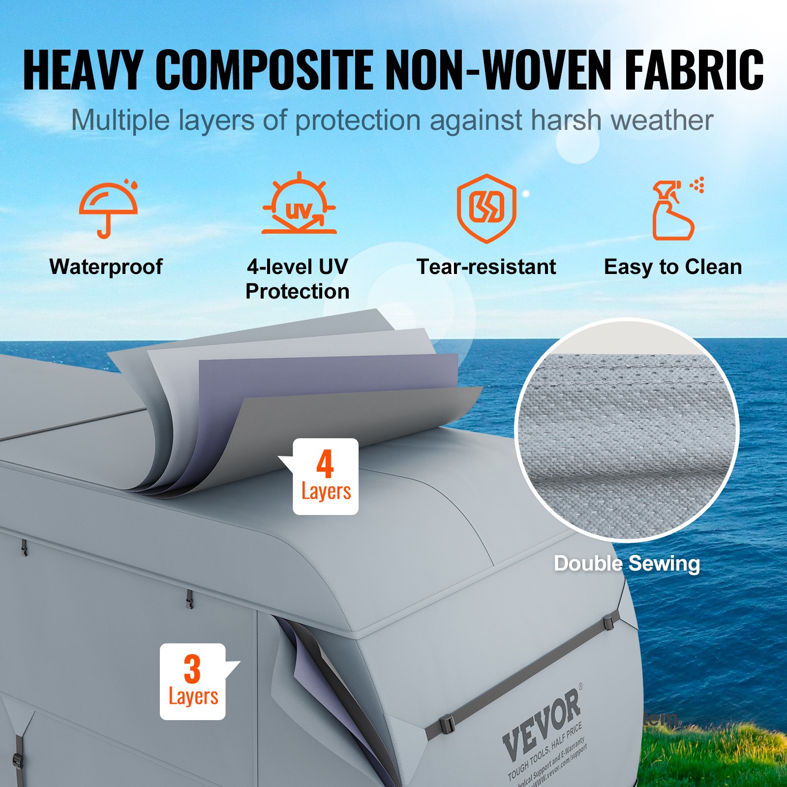VEVOR Funda para remolque de viaje, cubierta para RV de 20 a 22 pies, cubierta para caravana de tela no tejida de 4 capas, cubierta para caravana Clase A impermeable, resistente al viento y al desgast