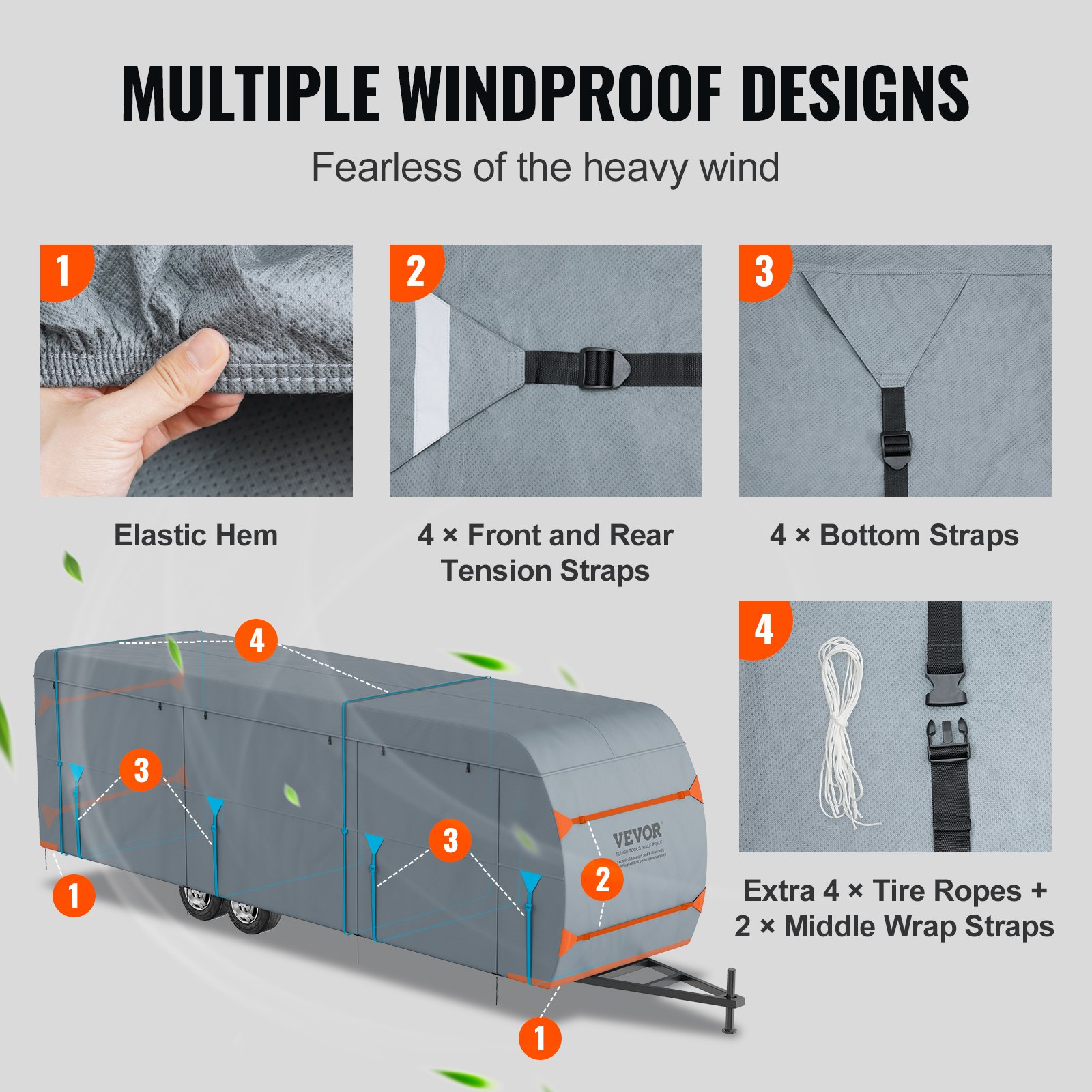 VEVOR Funda para remolque de viaje, cubierta para RV de 20 a 22 pies, cubierta para caravana de tela no tejida de 4 capas, cubierta para caravana Clase A impermeable, resistente al viento y al desgast