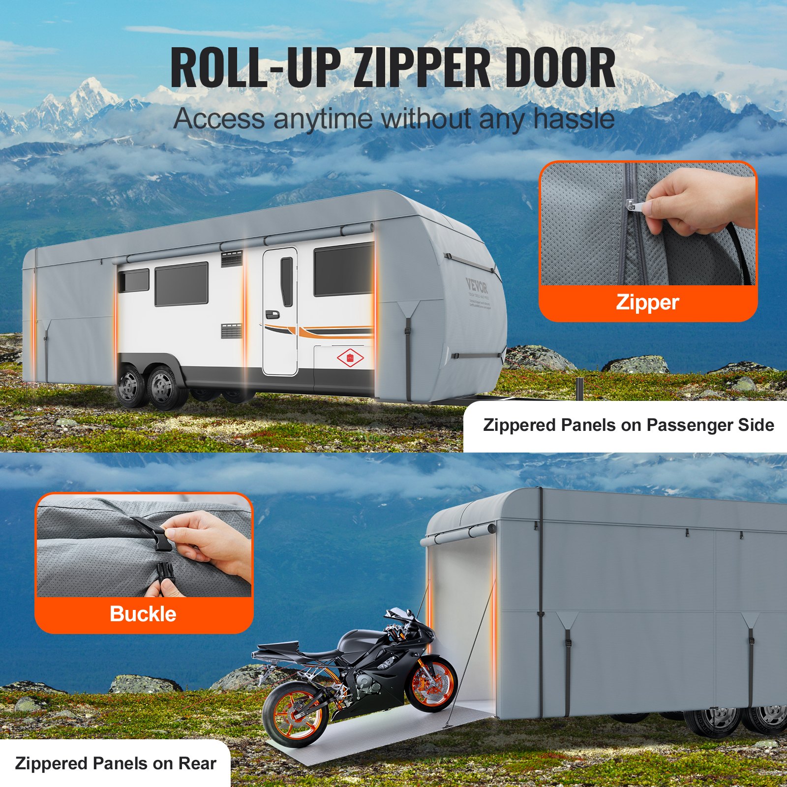 VEVOR Funda para remolque de viaje, cubierta para RV de 20 a 22 pies, cubierta para caravana de tela no tejida de 4 capas, cubierta para caravana Clase A impermeable, resistente al viento y al desgast