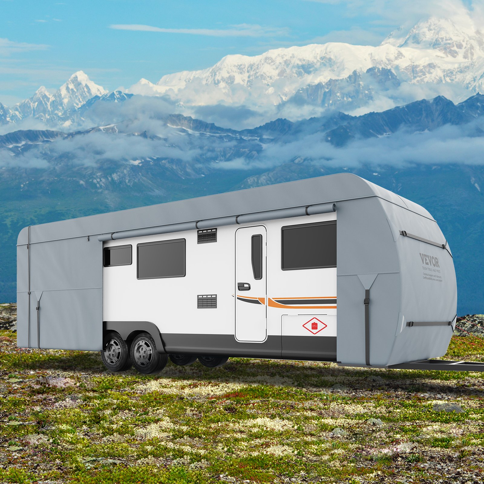 VEVOR Funda para remolque de viaje, cubierta para RV de 20 a 22 pies, cubierta para caravana de tela no tejida de 4 capas, cubierta para caravana Clase A impermeable, resistente al viento y al desgast