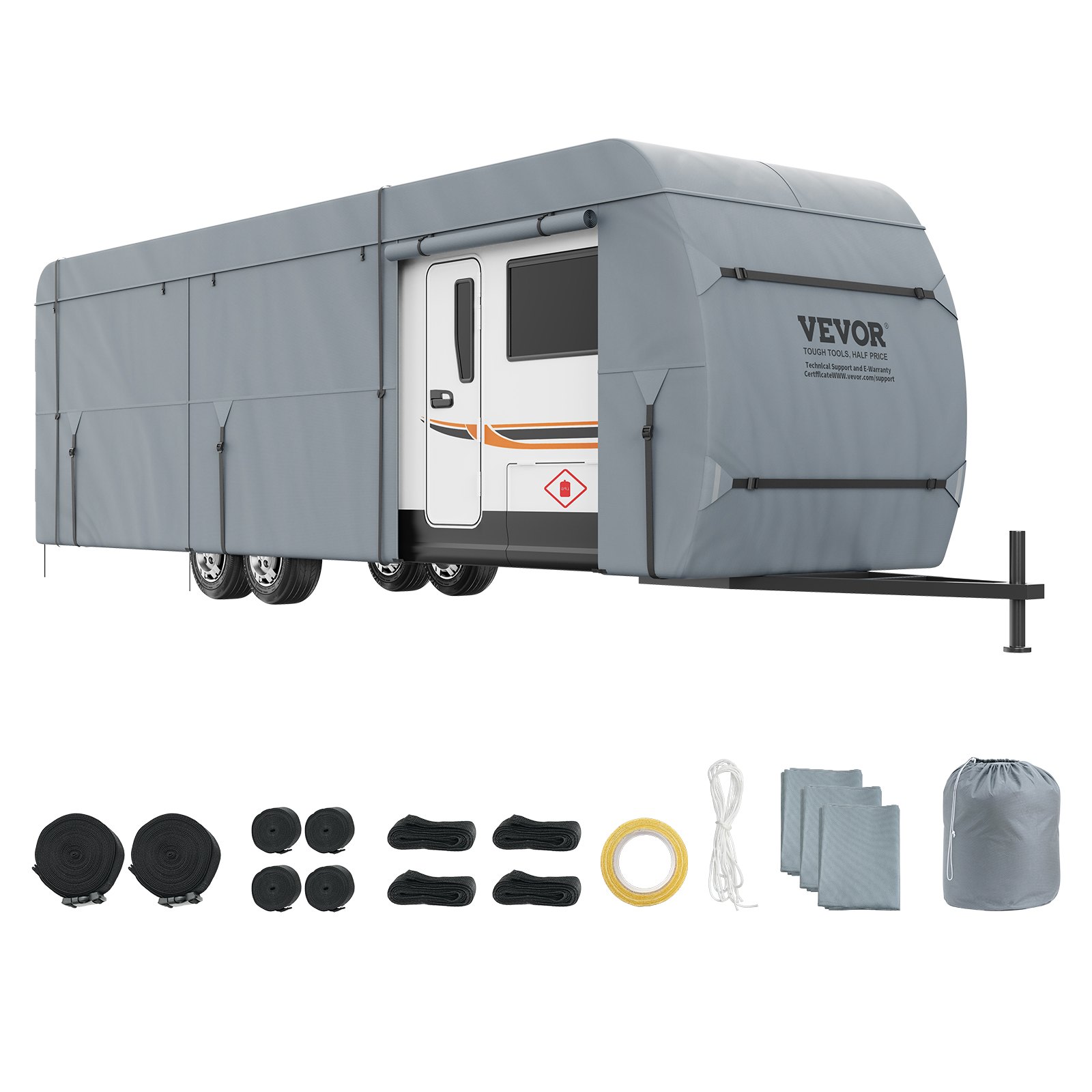 VEVOR Funda para remolque de viaje, cubierta para RV de 20 a 22 pies, cubierta para caravana de tela no tejida de 4 capas, cubierta para caravana Clase A impermeable, resistente al viento y al desgast