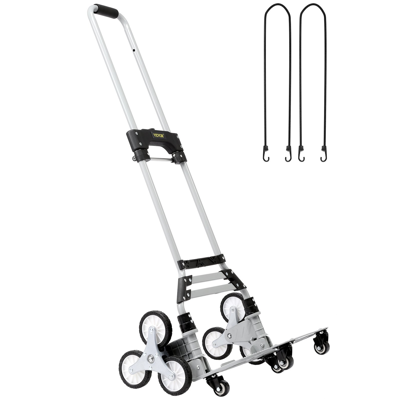 Carro para subir escaleras con seis ruedas, estructura plegable y dos cuerdas elásticas para facilitar su transporte. Carro para subir escaleras VEVOR