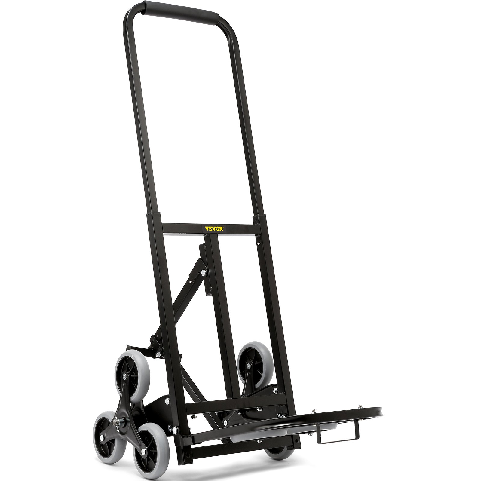 Carretilla sube escaleras VEVOR con diseño de triple rueda y marco negro.