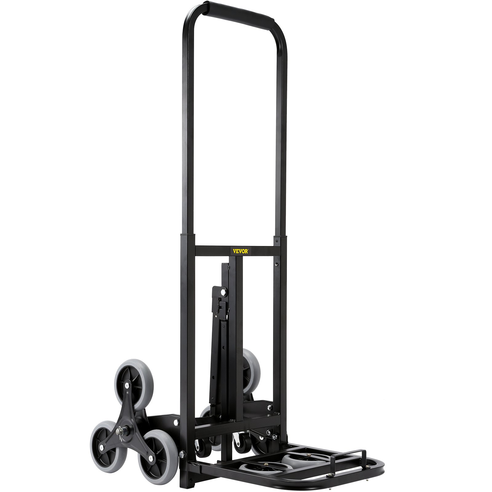 Carretilla sube escaleras VEVOR con diseño de triple rueda y placa base plegable.