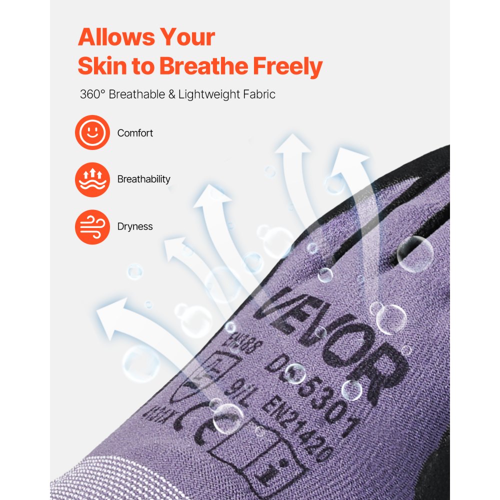 Guantes de trabajo (12 pares) con revestimiento de nitrilo para pantalla táctil, para jardinería y construcción