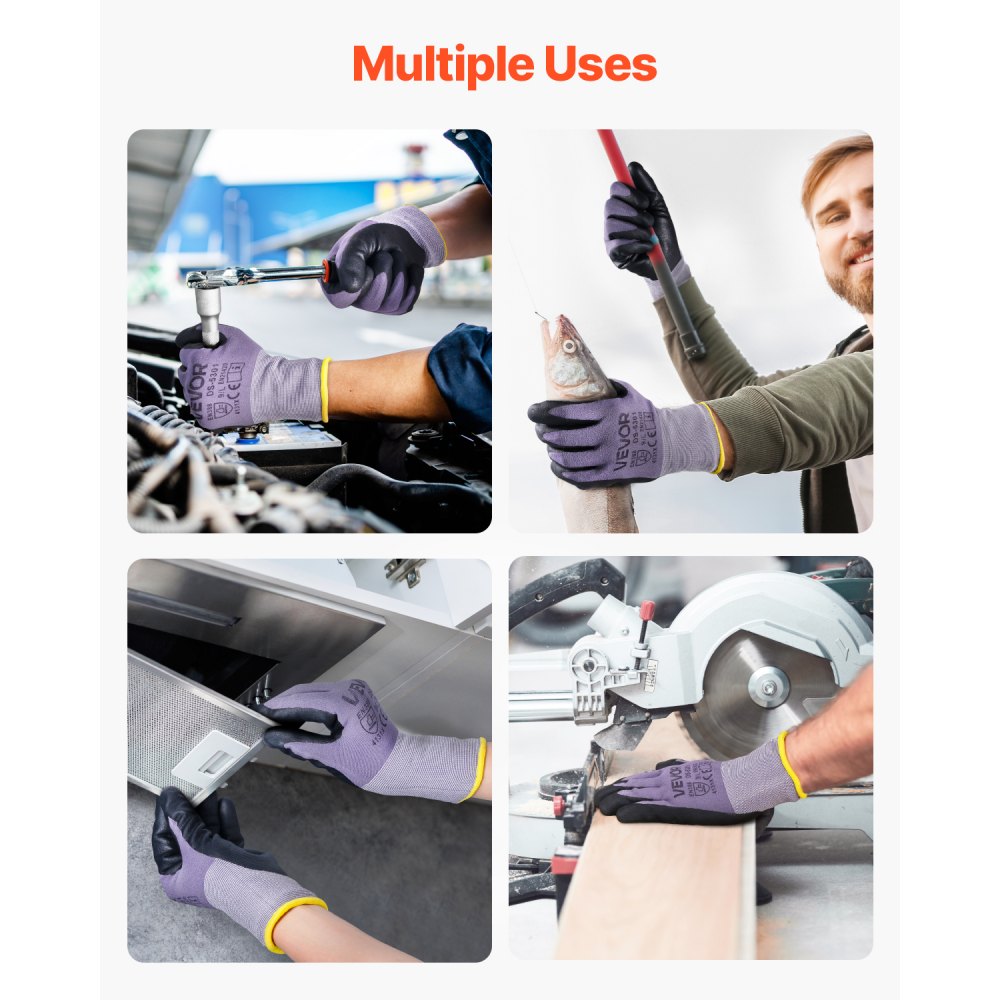 Guantes de trabajo (12 pares) con revestimiento de nitrilo para pantalla táctil, para jardinería y construcción