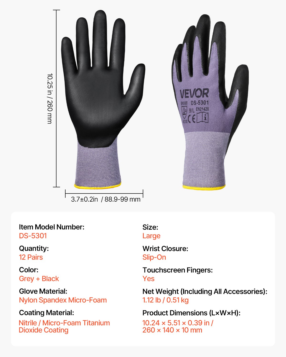 Guantes de trabajo (12 pares) con revestimiento de nitrilo para pantalla táctil, para jardinería y construcción