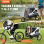 VEVOR Remolque Plegable para Bicicleta para Perros Carga de 45 kg Cochecito para Mascotas 2 en 1, Marco Fácil de Plegar con Ruedas de Liberación Rápida, Acoplador Universal para Bicicleta, Reflectores