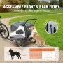 VEVOR Remolque Plegable para Bicicleta para Perros Carga de 45 kg Cochecito para Mascotas 2 en 1, Marco Fácil de Plegar con Ruedas de Liberación Rápida, Acoplador Universal para Bicicleta, Reflectores