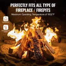 VEVOR 10 Piezas de Leños para Chimenea de Gas, Grandes Leños de Cerámica para Chimenea Decorativa, Leños de Madera Resistentes al Calor, Leños Realistas de Gas, Ramas de Madera Apilables para Chimenea de Gas, Chimenea Interior o Exterior