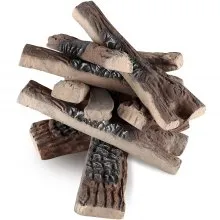 VEVOR 10 Piezas de Leños para Chimenea de Gas, Grandes Leños de Cerámica para Chimenea Decorativa, Leños de Madera Resistentes al Calor, Leños Realistas de Gas, Ramas de Madera Apilables para Chimenea de Gas, Chimenea Interior o Exterior