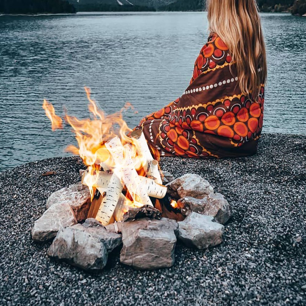 VEVOR 6 piezas grandes de troncos de abedul, troncos de cerámica para chimenea de gas, troncos de madera resistentes al calor, troncos realistas de gas, ramas de madera apilables para chimenea de gas, chimenea interior o exterior