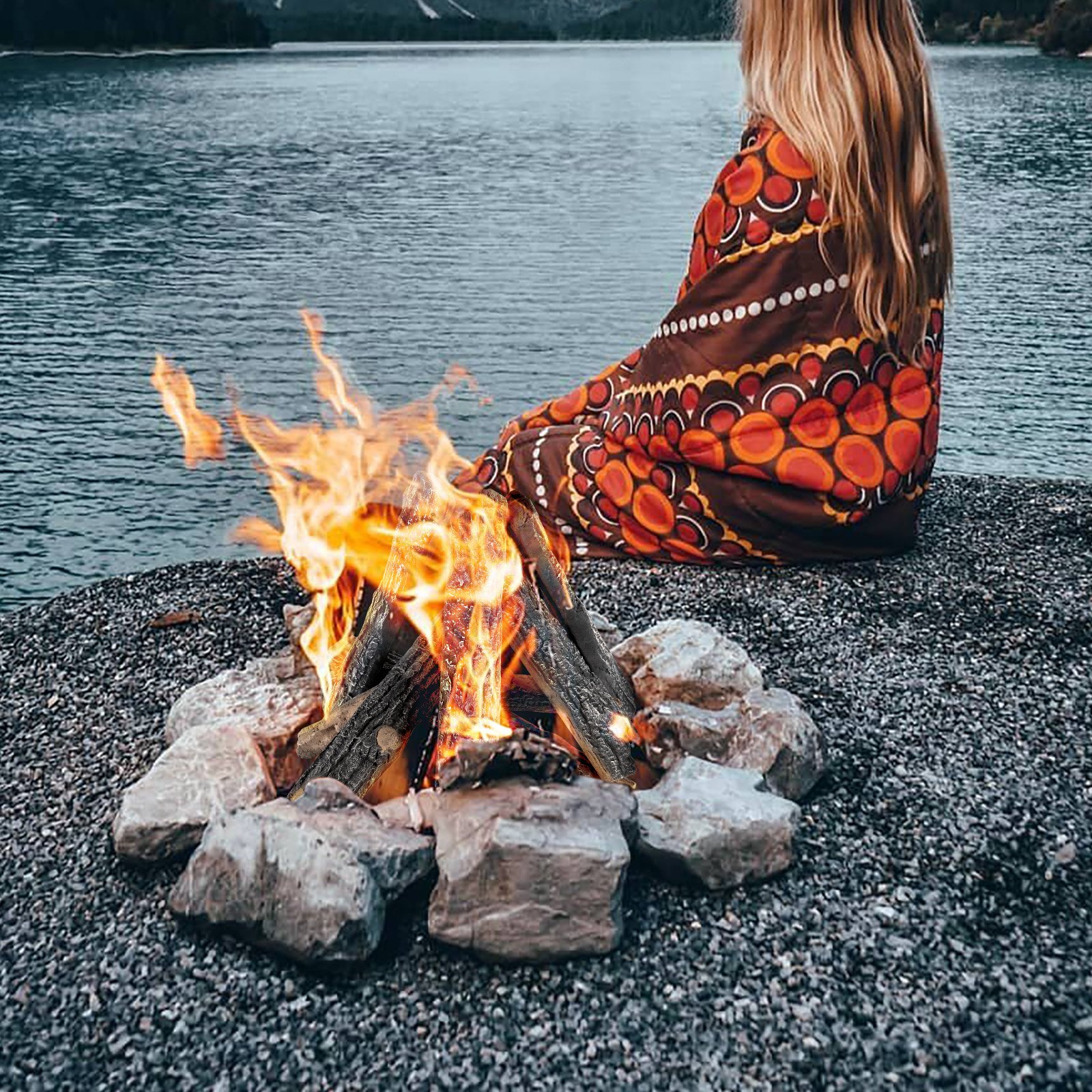 VEVOR 8 Piezas Leños de Roble, Leños de Cerámica para Chimenea de Gas, Leños de Madera Resistentes al Calor, Leños Realistas de Gas, Ramas de Madera Apilables para Chimenea de Gas, Chimenea Interior o Exterior