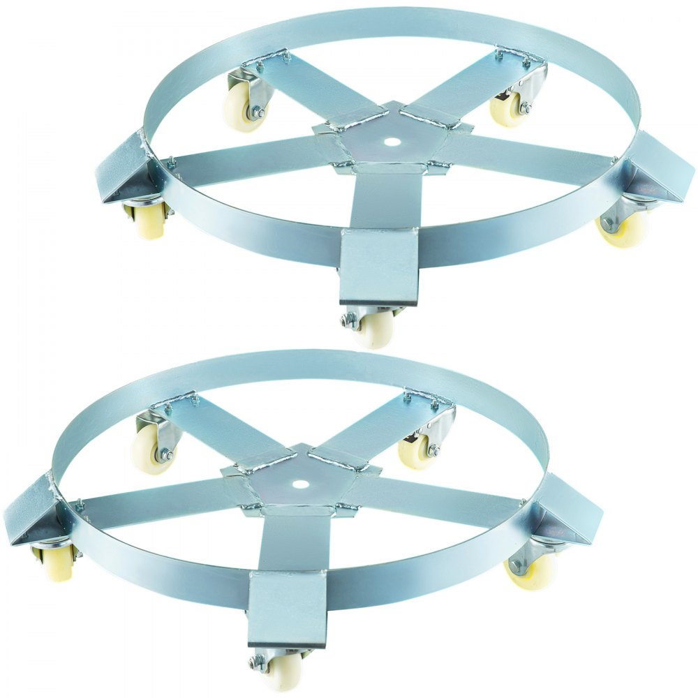 VEVOR - Juego de 2 plataformas rodantes para tambor de alta resistencia, 5 ruedas giratorias, marco de acero de 55 galones, sin inclinación con freno