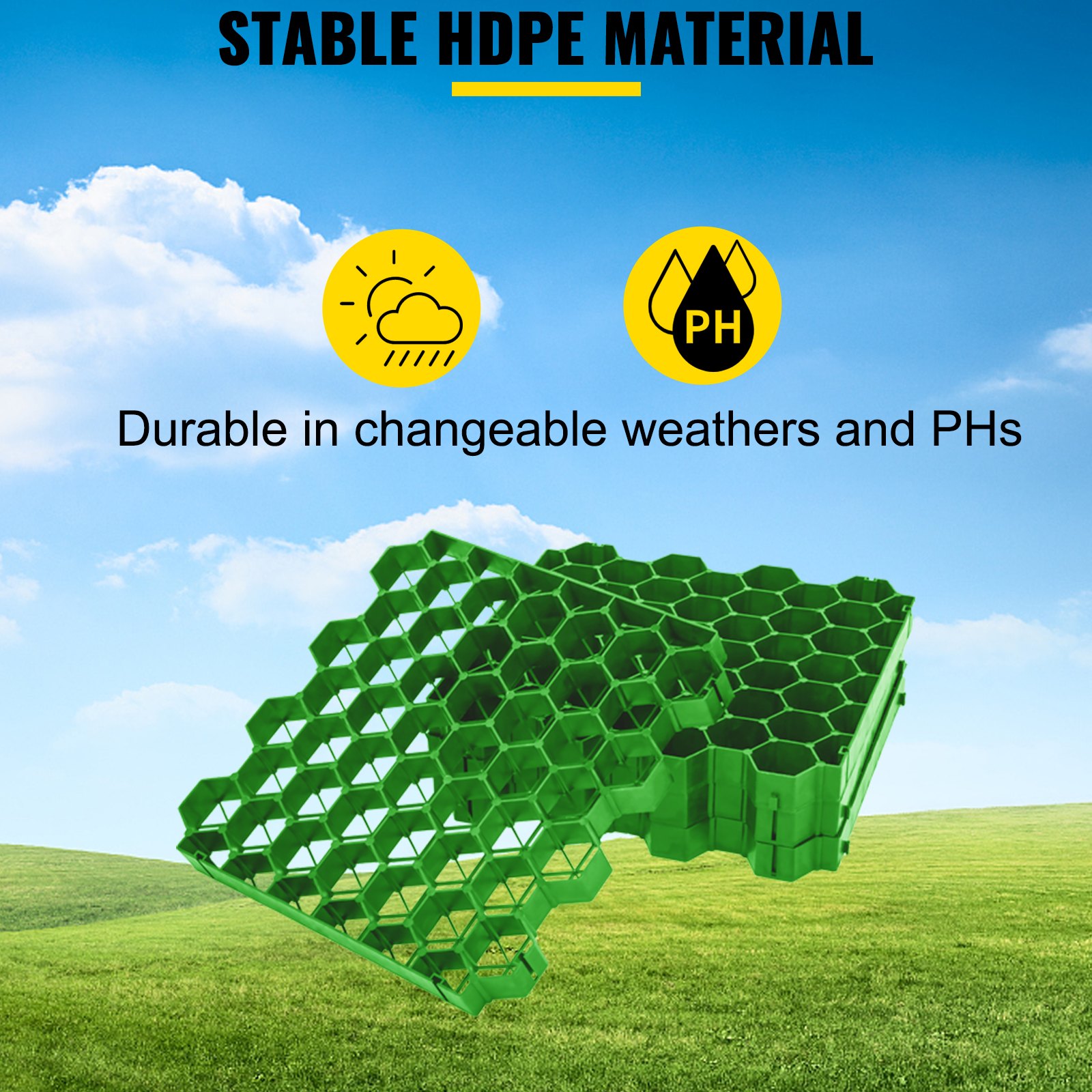 Adoquines permeables VEVOR de 1.9 in de profundidad, rejilla de entrada de grava, adoquines de césped entrelazados planos, base de cobertizo de plástico verde HDPE para paisajismo y refuerzo de suelo en estacionamientos/carriles de incendios (paquete de 4-11 pies cuadrados)