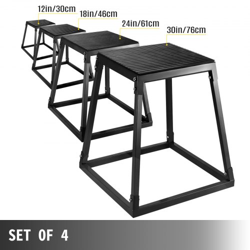 VEVOR 4 Pics Plyometric Box Pliométrico Caja Pliométrico Plataforma Caja de Salto Caja Pliometrica Salto Cajón Pliometrico Cajones de Salto Juego de 4 de 12 ''/18 ''/24 ''/30 " Color Negro
