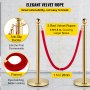 VEVOR Postes Separadores Cinta Extensible Barreras De Seguridad de 5 pies/1,5 m puntal dorado de acero inoxidable con parte superior esférica