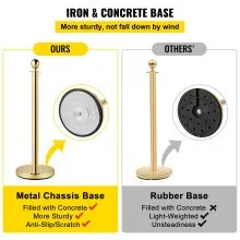 VEVOR Postes Separadores Cinta Extensible Barreras De Seguridad de 5 pies/1,5 m puntal dorado de acero inoxidable con parte superior esférica