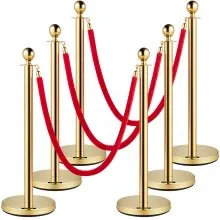 VEVOR Postes Separadores Cinta Extensible Barreras De Seguridad de 5 pies/1,5 m puntal dorado de acero inoxidable con parte superior esférica