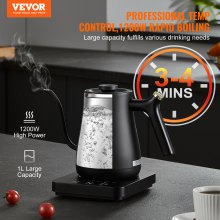 VEVOR Hervidor eléctrico con cuello de cisne de 1 L, control de temperatura para verter sobre café con 5 preajustes variables, caldera de té de agua caliente de acero inoxidable 304 de grado alimenticio y protección contra ebullición en seco, mantiene caliente, 1200 W