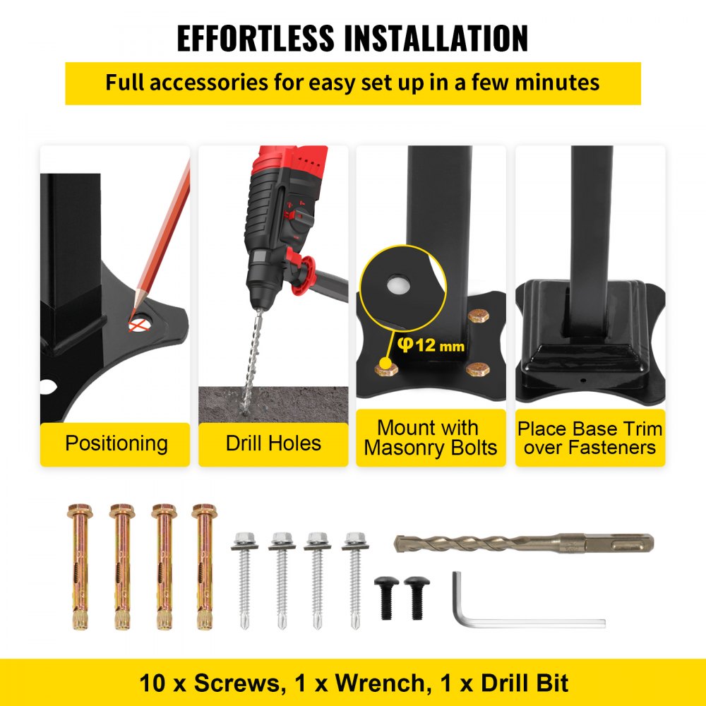 VEVOR Pasamanos se adapta a 1 o 2 escalones, pasamanos Material de metal de hierro real, pasamanos de hierro forjado real y soportes de poste de acero inoxidable, con kit de instalación Pasamanos para escalones al aire libre, negro mate