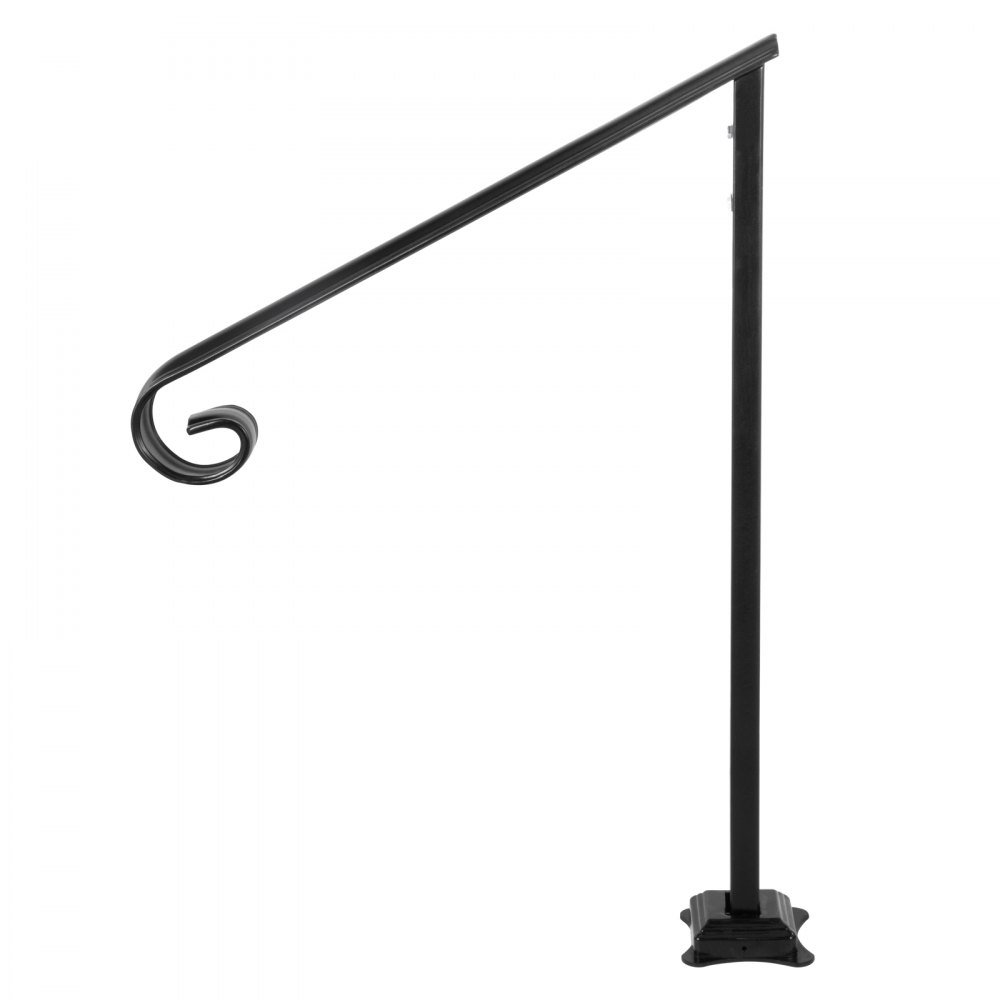 VEVOR Barandilla de Escalera 77 x 92,5 cm Barandilla de Escalera de Acero Barandilla con Pasamanos Negro 1-2 Escalones Barandilla de Escalera Carga 200kg Base 13,5 x 13,5 cm para Jardín, Patio