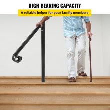 VEVOR Pasamanos se adapta a 1 o 2 escalones, pasamanos Material de metal de hierro real, pasamanos de hierro forjado real y soportes de poste de acero inoxidable, con kit de instalación Pasamanos para escalones al aire libre, negro mate