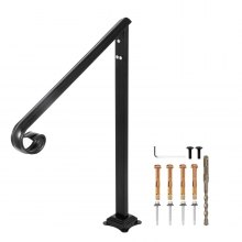 VEVOR Pasamanos se adapta a 1 o 2 escalones, pasamanos Material de metal de hierro real, pasamanos de hierro forjado real y soportes de poste de acero inoxidable, con kit de instalación Pasamanos para escalones al aire libre, negro mate